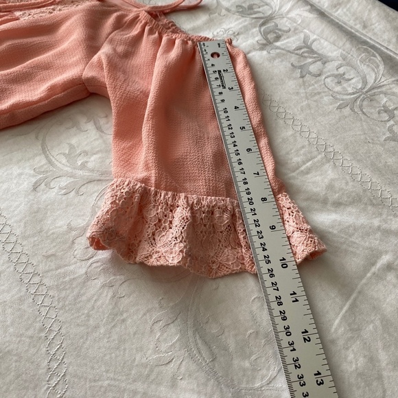 Zunie Girl's Light Salmon Romper 1/2 Sleeve Off Shoulder Lace Trim Lined Size 10 - Picture 15 of 16